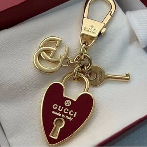 Gucci Red and Gold Heart Lock and Key Bag Charm with box included